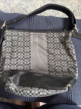 Coach Black and Charcoal Signature Canvas Hobo